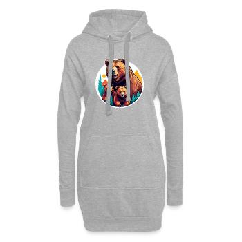Grizzly Mama mit Kindern - Hoodie-Kleid - Grau meliert - Vorne