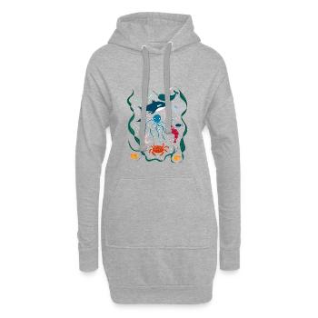 Unterwasserwelt I Fische und Meerestiere - Hoodie-Kleid - Grau meliert - Vorne