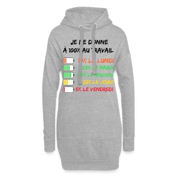 je me donne a 100% au travail, humour - Sweat-shirt à capuche long Femme - gris chiné - Devant