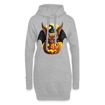 Halloween, une chauve-souris avec sa citrouille - Sweat-shirt à capuche long Femme - gris chiné - Devant