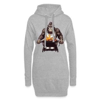 Grillen Grilla Griller Gorilla BBQ Lustig Humor - Hoodie-Kleid - Grau meliert - Vorne
