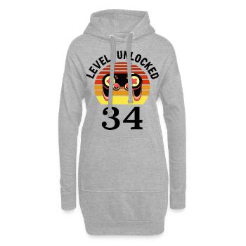 Niveau 34 débloqué 34 Anniversaire 34 ans - Sweat-shirt à capuche long Femme - gris chiné - Devant