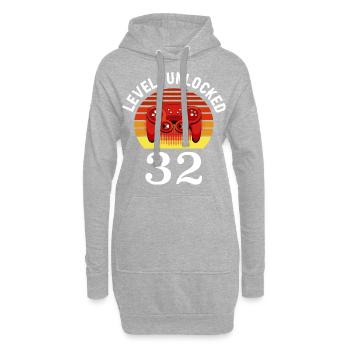 Niveau 32 débloqué 32 anniversaire 32 ans - Sweat-shirt à capuche long Femme - gris chiné - Devant