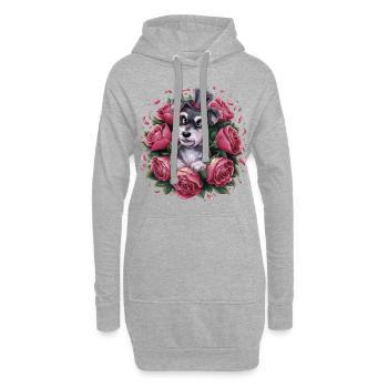 Zwergschnauzer im Cartoonstil mit schönen Rosen - Hoodie-Kleid - Grau meliert - Vorne