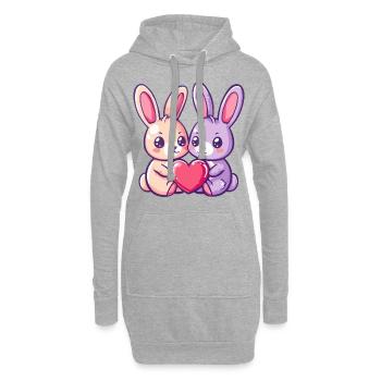 Couple de lapins amoureux Pâques Saint-Valentin - Sweat-shirt à capuche long Femme - gris chiné - Devant