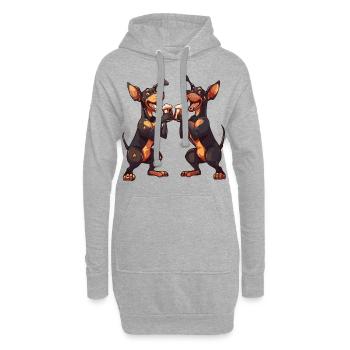 Dobermann Hund Bier Lustig Saufen - Hoodie-Kleid - Grau meliert - Vorne