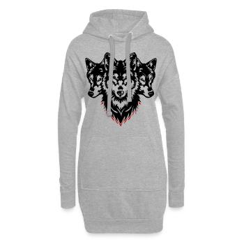 Wolf Kopf Rudel - Hoodie-Kleid - Grau meliert - Vorne