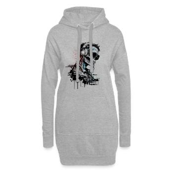 Cooles Skelett Portrait mit Sonnenbrille - Hoodie-Kleid - Grau meliert - Vorne
