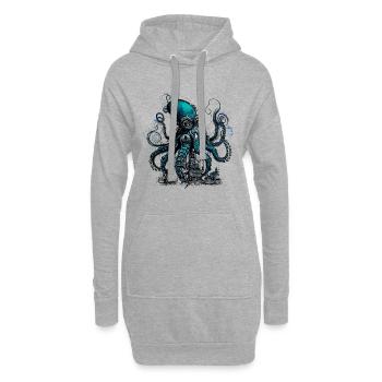 Pieuvre géante steampunk au-dessus d’un petit village - Sweat-shirt à capuche long Femme - gris chiné - Devant