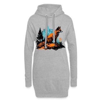 Cooles Fuchs Aquarell im Wald - Street Art - Hoodie-Kleid - Grau meliert - Vorne