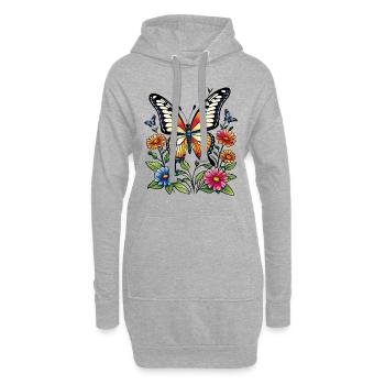 papillon avec des fleurs colorées, papillon - Sweat-shirt à capuche long Femme - gris chiné - Devant