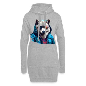Streetstyle Polarwolf | Wolfsliebhaber - Hoodie-Kleid - Grau meliert - Vorne