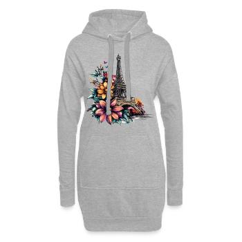 Paris, Tour Eiffel, France, City, Skyline, Fleurs - Sweat-shirt à capuche long Femme - gris chiné - Devant