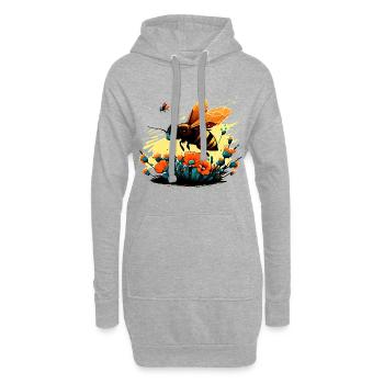 Cooles Bienen Motiv mit Ringelblumen Cartoon Comic - Hoodie-Kleid - Grau meliert - Vorne