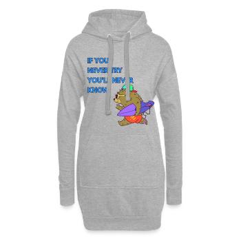 Un surfeur cool avec une planche de surf tente sa chance - Sweat-shirt à capuche long Femme - gris chiné - Devant