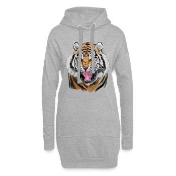 Aggressive Tiger Gesicht Illustration - Hoodie-Kleid - Grau meliert - Vorne