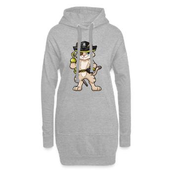 Katze Pirat Hakenhand Augenklappe - Hoodie-Kleid - Grau meliert - Vorne