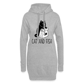 Fourre-tout monochrome avec icône de poisson - Sweat-shirt à capuche long Femme - gris chiné - Devant