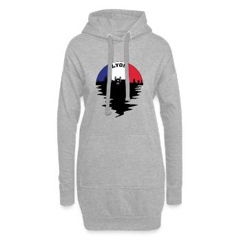 Lyon France Skyline Silhouette Drapeau Français Voyage - Sweat-shirt à capuche long Femme - gris chiné - Devant