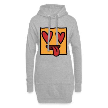 Visage carré kawaii drôle d'expression émoticône - Sweat-shirt à capuche long Femme - gris chiné - Devant