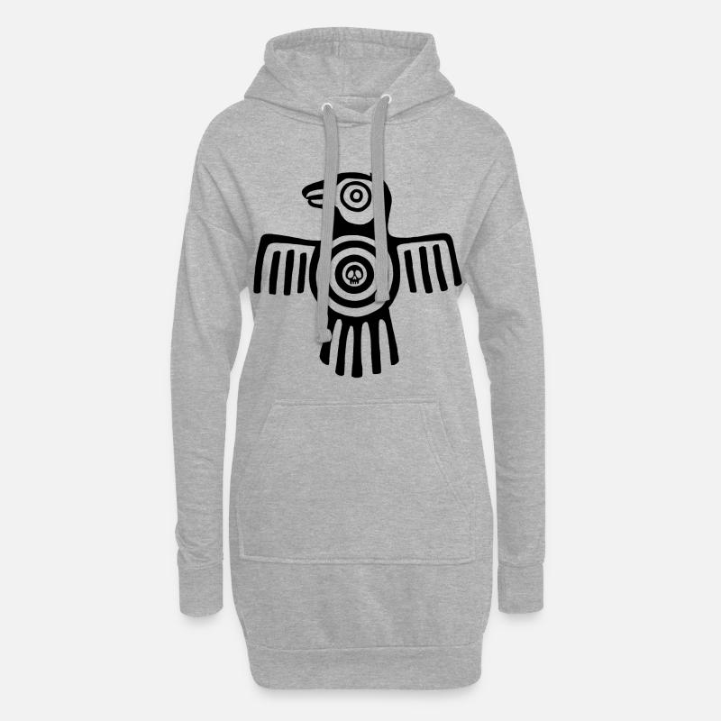 Schwarzer Inka-Vogel - Hoodie-Kleid - Grau meliert