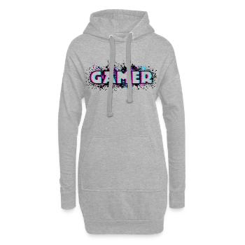 Gamer Gamecker Cool Jeux vidéo Console de jeu Nerd - Sweat-shirt à capuche long Femme - gris chiné - Devant
