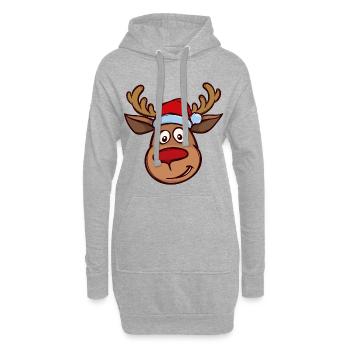 Noël renne visage - Sweat-shirt à capuche long Femme - gris chiné - Devant