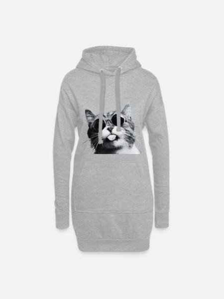 Chill Cat in Round Sunglasses - Hoodie Dress - heather grey