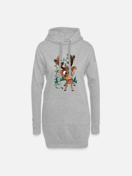 Weihnachtsrentier Rudolph mit LED-Leuchten - Hoodie-Kleid - Grau meliert