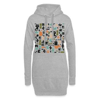 Katze Fuchs Vogelmuster l mehrfarbig - Hoodie-Kleid - Grau meliert - Vorne