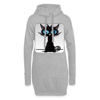 Chat Noir - Yeux Bleus - Sweat-shirt à capuche long Femme - gris chiné - Devant