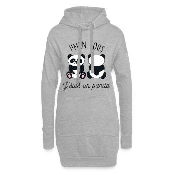 J'men fous j'suis un panda - Sweat-shirt à capuche long Femme - gris chiné - Devant