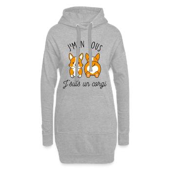 J'men fous j'suis un corgi - Sweat-shirt à capuche long Femme - gris chiné - Devant