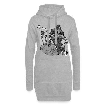 Friseurin, Friseuse, Frisörin, Friseur, Totenkopf - Hoodie-Kleid - Grau meliert - Vorne