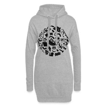 Cat Camping L Noir - Sweat-shirt à capuche long Femme - gris chiné - Devant