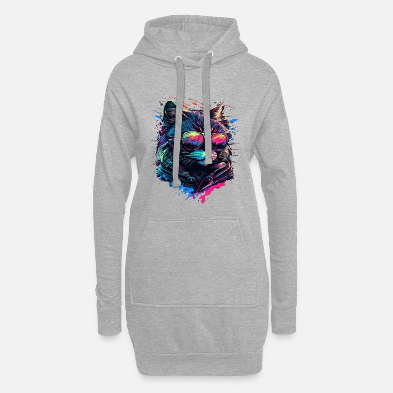 Coole Katze - Hoodie-Kleid - Grau meliert