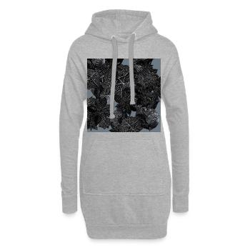 Feuilles monochromes sur fond bleu - Sweat-shirt à capuche long Femme - gris chiné - Devant