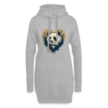 Panda Heart Ink Illustration - Hoodie Dress - heather grey - Front