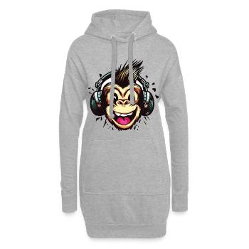 Drôle de DJ Monkey avec casque - Sweat-shirt à capuche long Femme - gris chiné - Devant