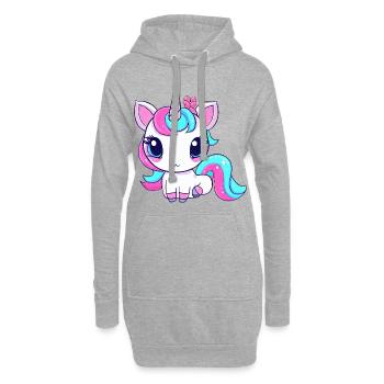 Licorne kawaii mignonne - Sweat-shirt à capuche long Femme - gris chiné - Devant