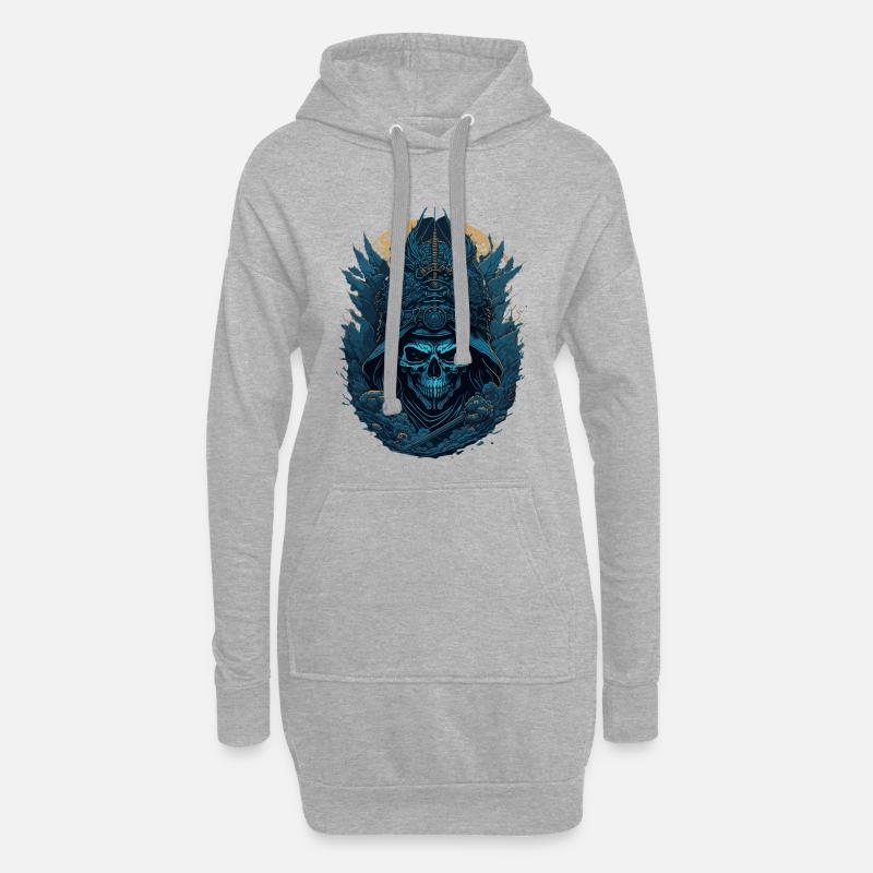 Blauer Samurai Skelett Schädel - Blauer Samurai Schädel - Hoodie-Kleid - Grau meliert
