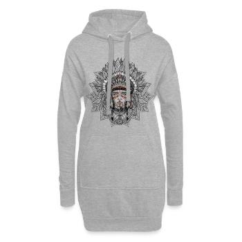 Tribal Noir Blanc Mandala Portrait - Sweat-shirt à capuche long Femme - gris chiné - Devant