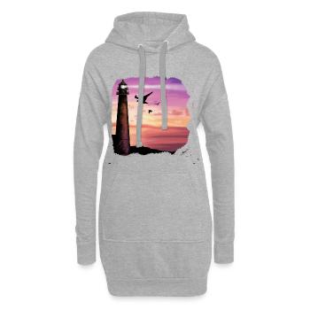 Art océanique du phare du coucher du soleil - Sweat-shirt à capuche long Femme - gris chiné - Devant