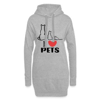 J’aime les animaux de compagnie Chat Chien Souris Déclaration Coeur - Sweat-shirt à capuche long Femme - gris chiné - Devant