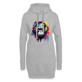 Singe avec musique casque - Sweat-shirt à capuche long Femme - gris chiné - Devant