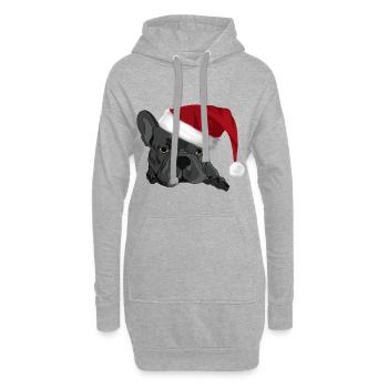 Bouledogue avec chapeau de Père Noël - Sweat-shirt à capuche long Femme - gris chiné - Devant