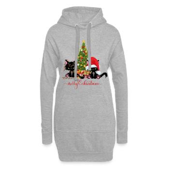 Chats de Noël - Sweat-shirt à capuche long Femme - gris chiné - Devant