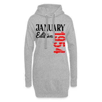 73. Geburtstag – Geboren im Januar 1954 - Hoodie-Kleid - Grau meliert - Vorne