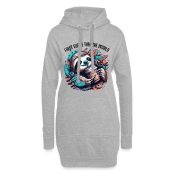 Faultier erst Kaffee dann Welt Geschenk - Hoodie-Kleid - Grau meliert - Vorne