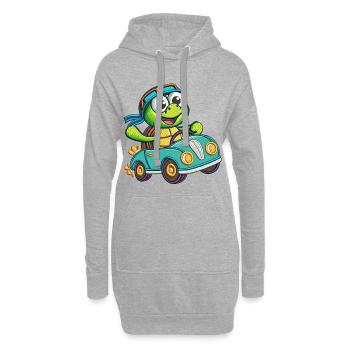 Abenteuerlustiges Schildkröten-Fahrauto - Hoodie-Kleid - Grau meliert - Vorne